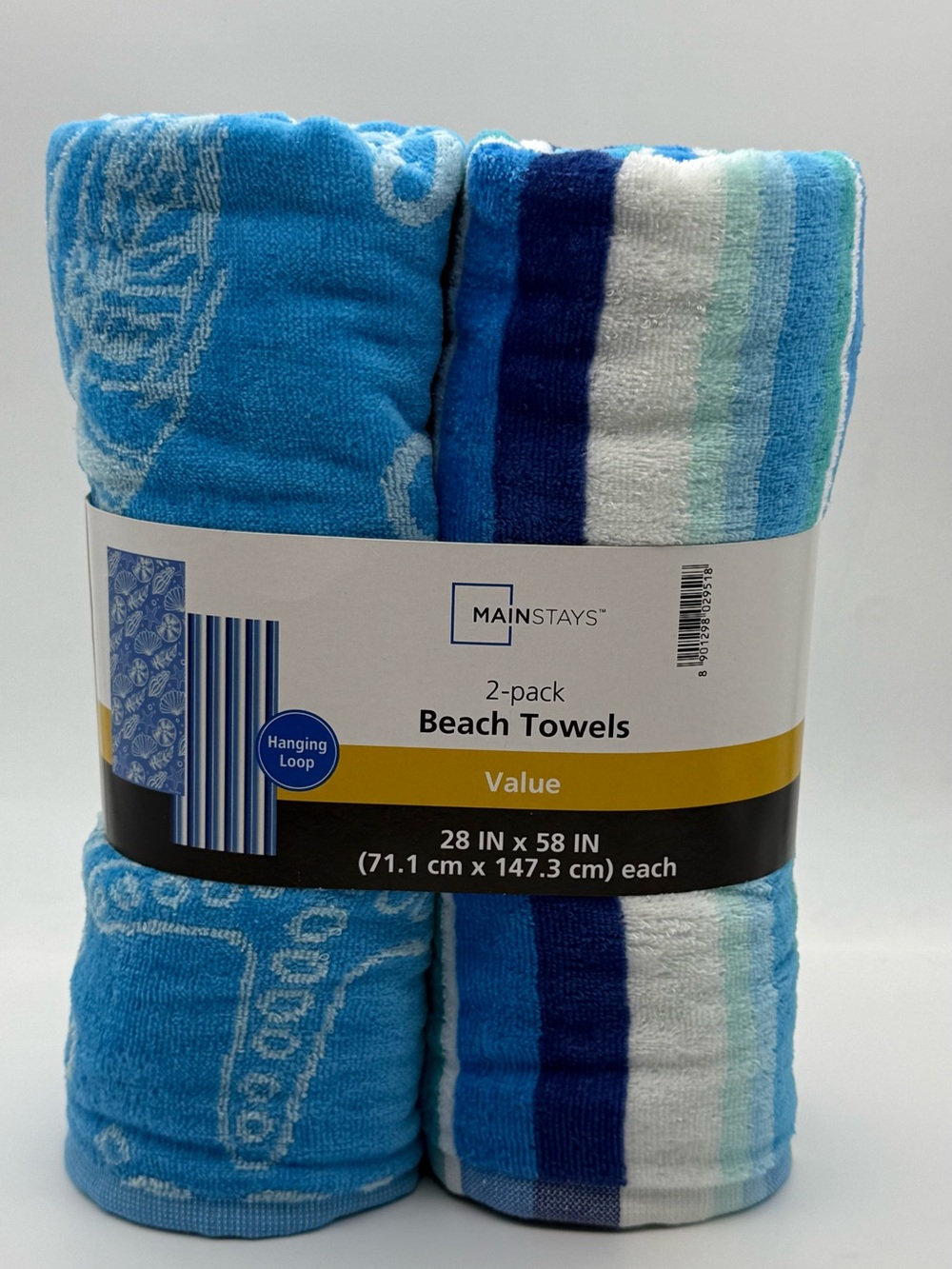 Mainstays Blue and Teal Stripe Beach Towels 2-Pack